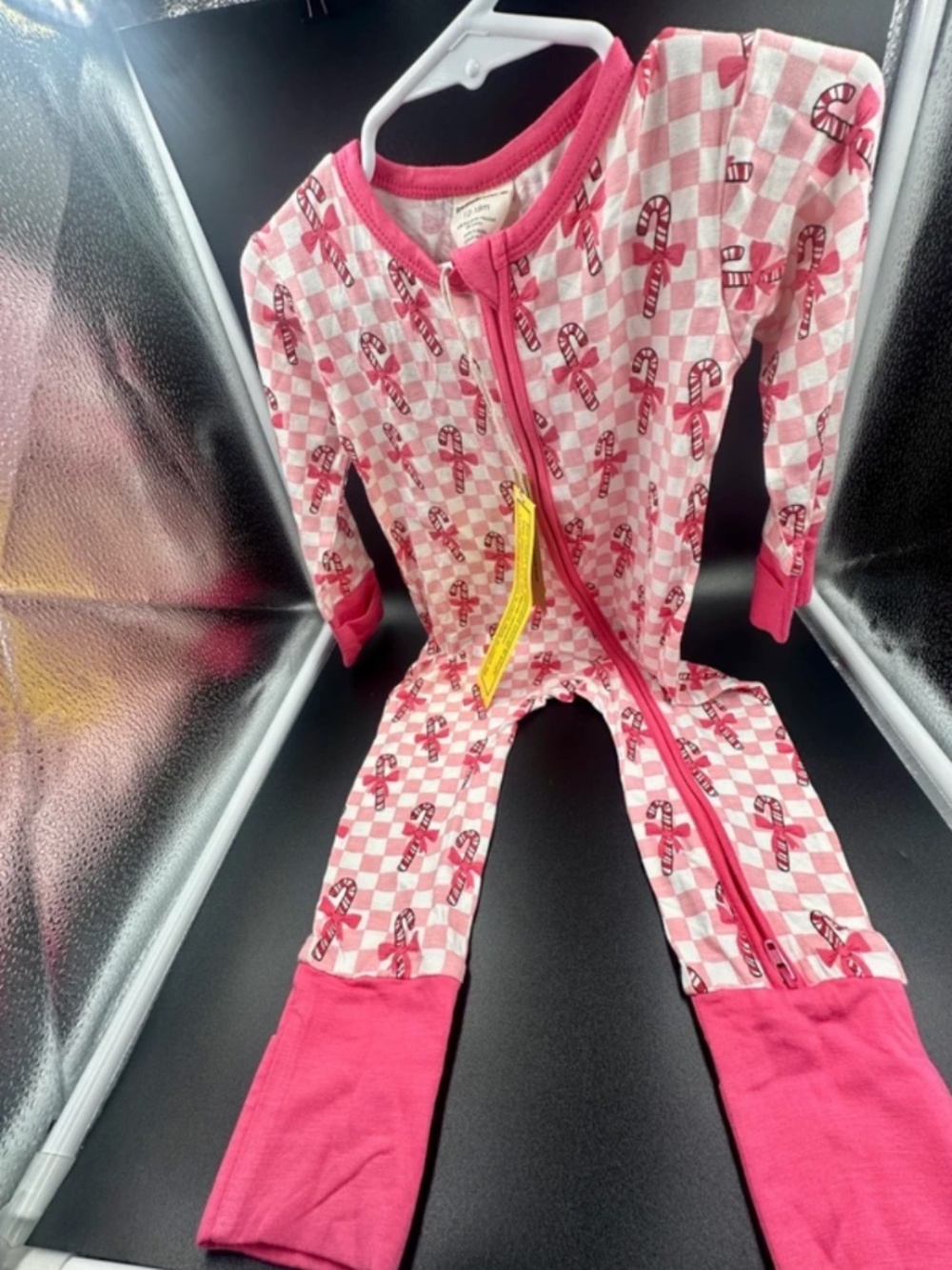 SpearmintLOVE Bamboo "Cotton Candy Candy Cane" One-Piece Pajamas (12–18 Months)